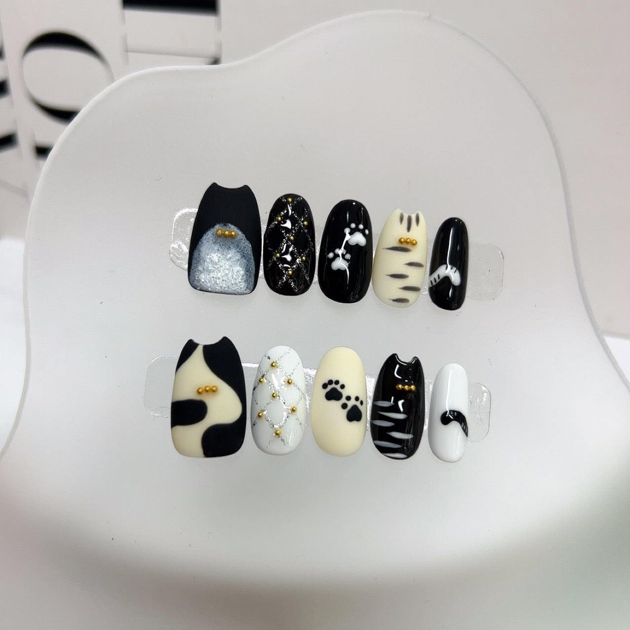 Sen Nail 猫ネイルチップ|可愛い猫デザイン つけ爪 詳細画像2、猫モチーフの大人向けネイルチップ